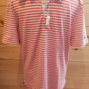 Adidas Red and White stripe golf polo